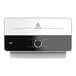 A black and white Ariston Aures Slim tankless water heater thermostat with a black button.