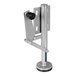 A Vestil steel floor lock with a black metal bracket and handle.