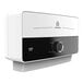 A white and black rectangular Ariston Aures Slim tankless water heater with a dial.