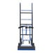 A blue and black Vestil steel appliance hand truck with wheels.