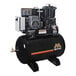 A close-up of a black and silver Mi-T-M air compressor with a black tank.