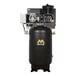 A black Mi-T-M vertical air compressor with a black tank.
