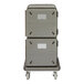 A grey rectangular Cambro Pro Cart Ultra pan carrier on rubber casters.