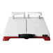 A white and red Boska Cheese-O-Matic cheese slicer with two handles.