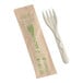 A World Centric compostable fiber fork in a plastic package.