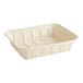 A white rectangular World Centric compostable fiber catering pan with a lid.