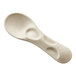 A World Centric compostable fiber taster spoon with a white handle.