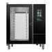 A black and silver Blodgett Invoq electric combi oven with a glass door.