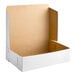 A white cardboard box with a brown lid.