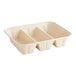 A white World Centric fiber catering pan with three compartments.