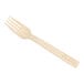 A close-up of a World Centric compostable bamboo fork with a wooden handle.