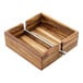 An Ironwood acacia wood napkin holder with a weighted metal center bar.