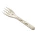 A World Centric compostable fiber fork with a white handle.