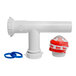 A white plastic pipe with a white PVC cap and adapter.