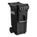 A black 35-gallon rectangular wheeled trash can with a lid.