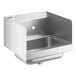 A Regency stainless steel wall-mounted hand sink with a strainer and side splash.