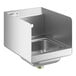 A stainless steel Regency wall-mounted hand sink with a strainer and side splash.