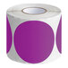 A roll of Lavex purple paper inventory labels with purple circles.