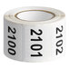 A roll of white Lavex rectangular inventory labels with consecutive numbers.