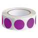 A roll of Lavex purple semi-gloss paper labels with white polka dots.