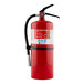 A red First Alert fire extinguisher with a white label and hose.