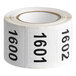 A roll of white Lavex rectangular labels with black consecutive numbers on them.