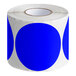 A roll of Lavex dark blue paper inventory labels with blue circles.