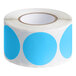 A roll of blue circles with white backing.