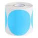 A roll of sky blue circular inventory labels with white semi-gloss paper.