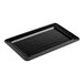 A black rectangular melamine platter with a black rim.