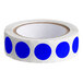 A roll of Lavex dark blue round inventory labels with blue dots.