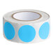 A roll of Lavex sky blue round paper labels with blue circles.