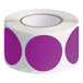 A roll of Lavex purple round inventory labels with white dots.