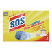 A yellow box of S.O.S steel wool soap pads with red and blue text.