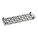 A silver metal rectangular tray with holes and black screws.