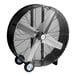 A large black Boltic drum fan with wheels.