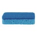 A close-up of a dark blue S.O.S all-surface scrubber sponge.