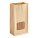 A brown paper bag with a clear window.