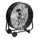A large black Boltic industrial drum fan on wheels.