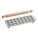 A white Imperia ravioli mold and rolling pin.