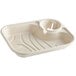 A white compostable fiber serving tray with cupholder.