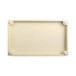 A white rectangular faux zebra wood melamine riser with a white border.