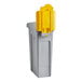 A white rectangular Rubbermaid Slim Jim recycling station with grey and yellow lids.