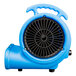 A close-up of a Danby blue blower fan with a black handle.