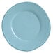 A white porcelain plate with a circular edge and a blue hen design.