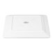 A white square porcelain plate with a wide rim and a central logo on the bottom.