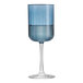 A close-up of a Libbey blue wine glass.