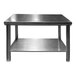 A SSL Industries stainless steel work table with undershelf.