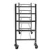 A stainless steel SSL Industries side-by-side tote cart with wheels.