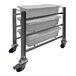 A stainless steel SSL Industries tote cart with three lugs on wheels.